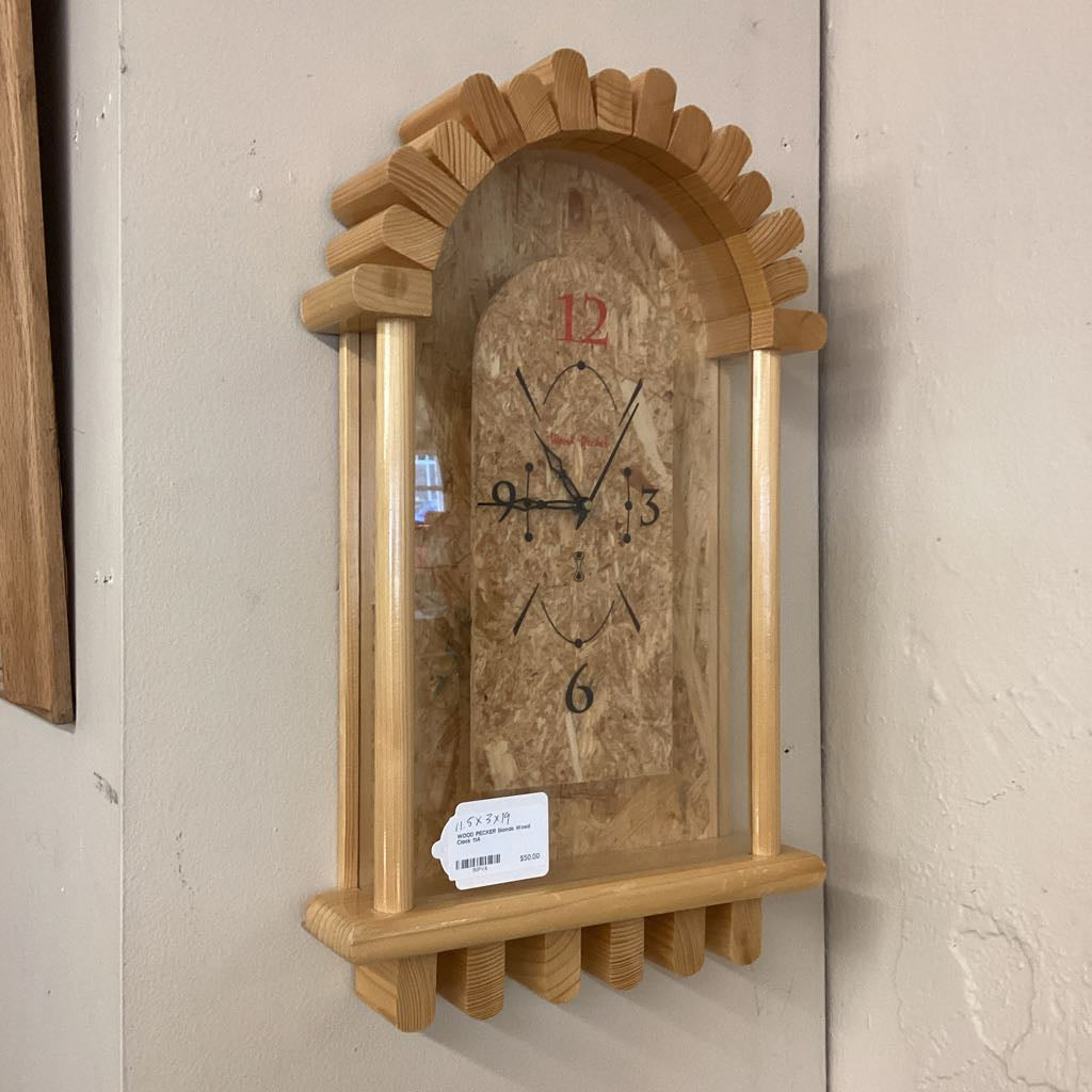 WOOD PECKER Blonde Wood Clock UNIQUE FINDS