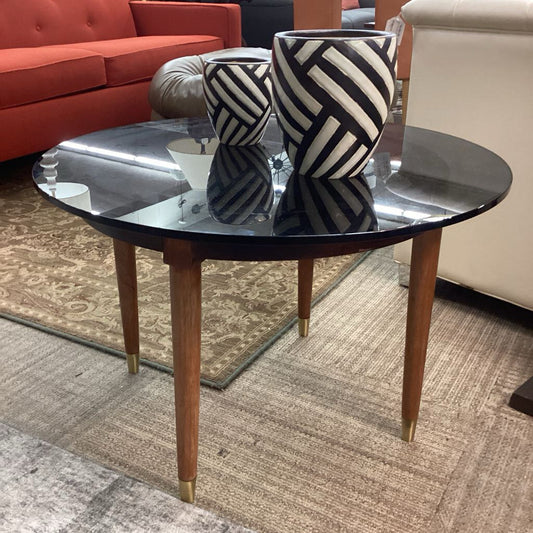 MCM LANE Round Side Table w/Smoky Glass Top