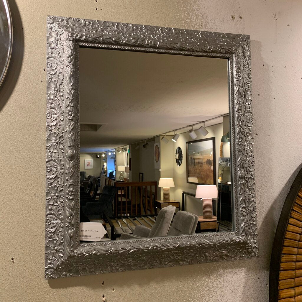 Silver with Floral Relief Design Mirror