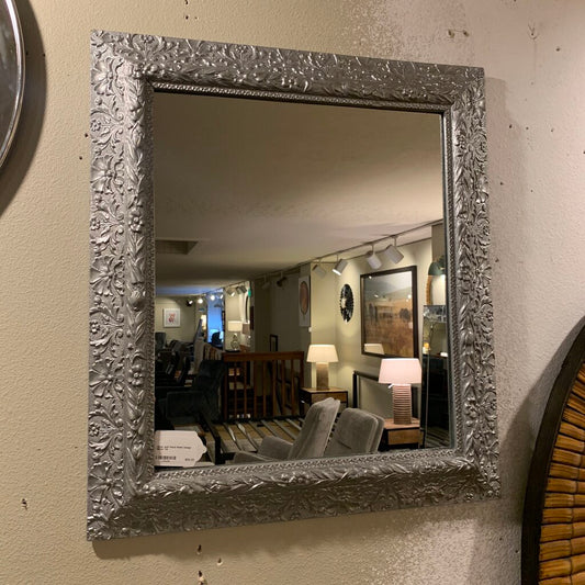 Silver with Floral Relief Design Mirror
