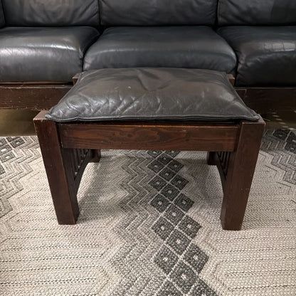 Craftsman's Black Leather Ottoman
