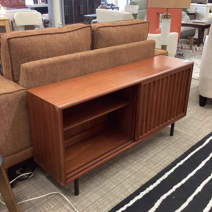 Walnut Slatted Shallow Media Stand 