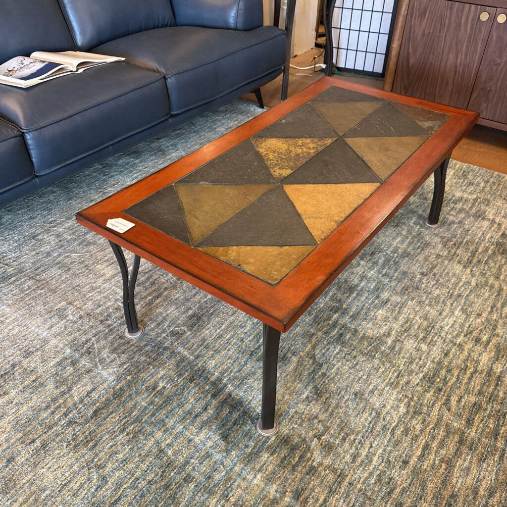 Coffee table with a geometric pattern in a living room setting