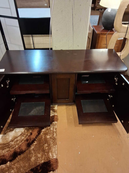 Wooden desk with shelves in a room setting