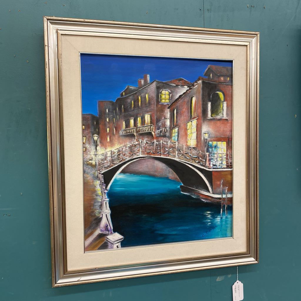 Vintage Signed Venice Canal Painting ART