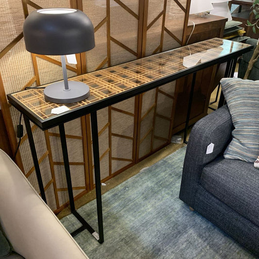 Black Metal & Bamboo Glass Top Entry Console