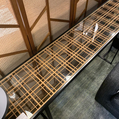 Black Metal & Bamboo Glass Top Entry Console