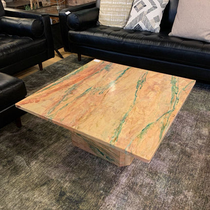 Multicolor Handpainted Marble-Esque Square Top Coffee Table