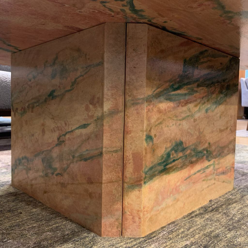 Multicolor Handpainted Marble-Esque Square Top Coffee Table