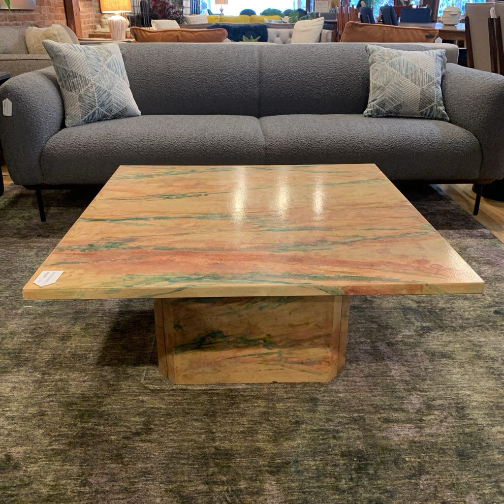 Multicolor Handpainted Marble-Esque Square Top Coffee Table