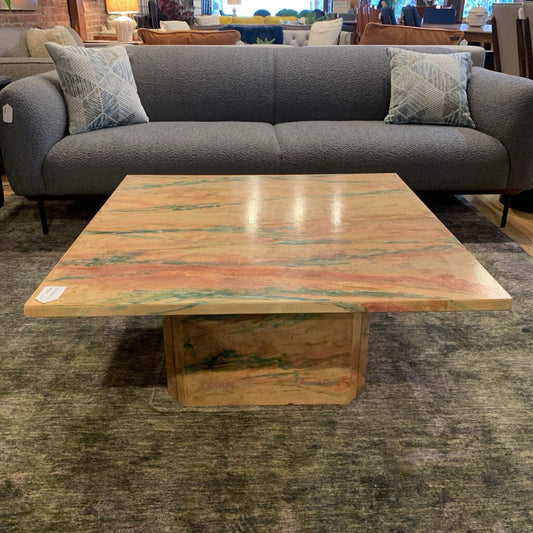 Multicolor Handpainted Marble-Esque Square Top Coffee Table