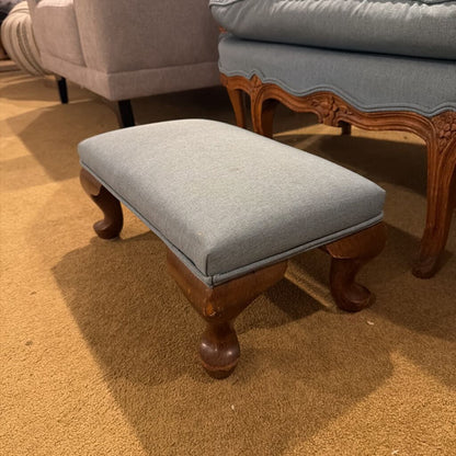 Victorian Style Blue Fabric Ornate Leg Settee + Stool