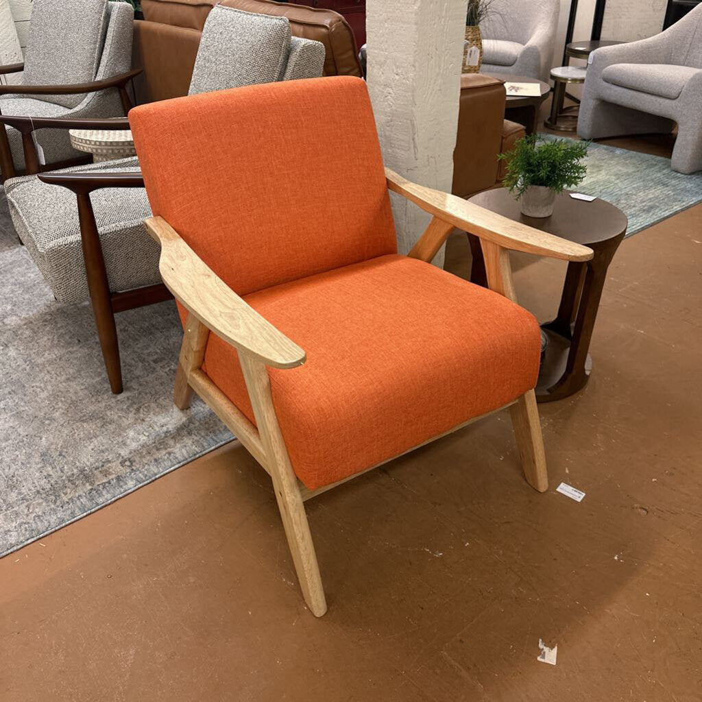 Orange Retro Wood Frame Accent Chair