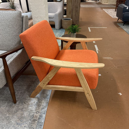 Orange Retro Wood Frame Accent Chair