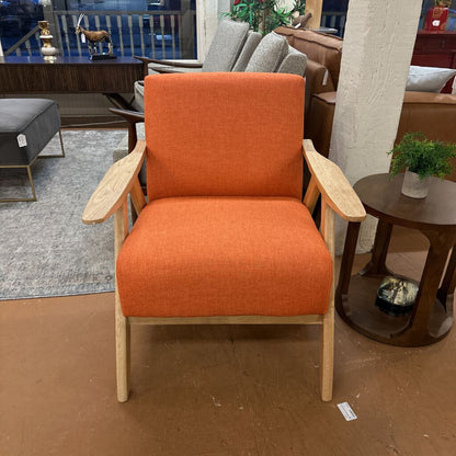 Orange Retro Wood Frame Accent Chair