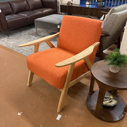 Orange Retro Wood Frame Accent Chair