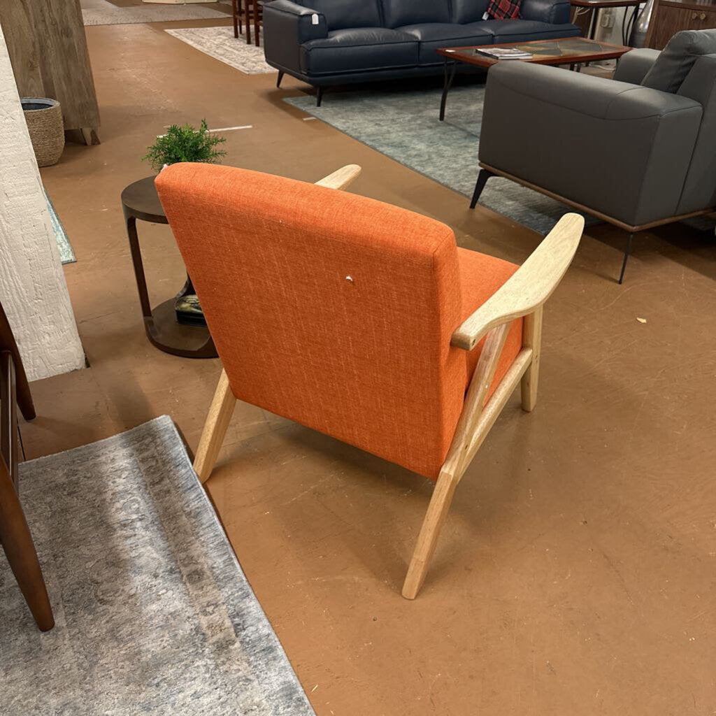 Orange Retro Wood Frame Accent Chair
