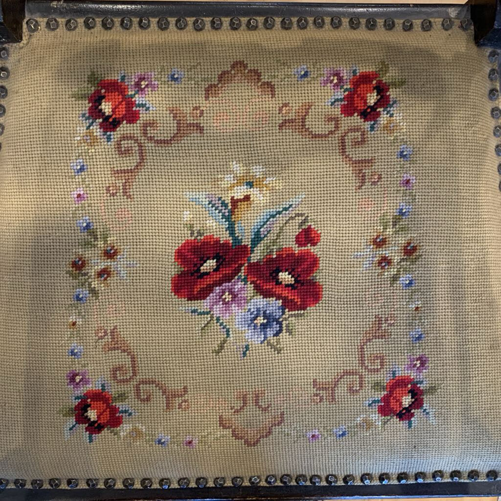 Carved Ornate Chair w/Cross Stitched Seat