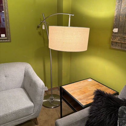 Silver Floor Lamp w/White Shade