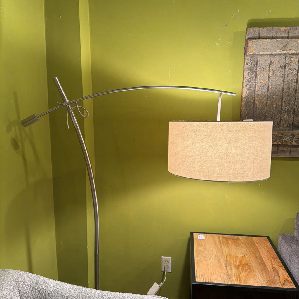 Silver Floor Lamp w/White Shade
