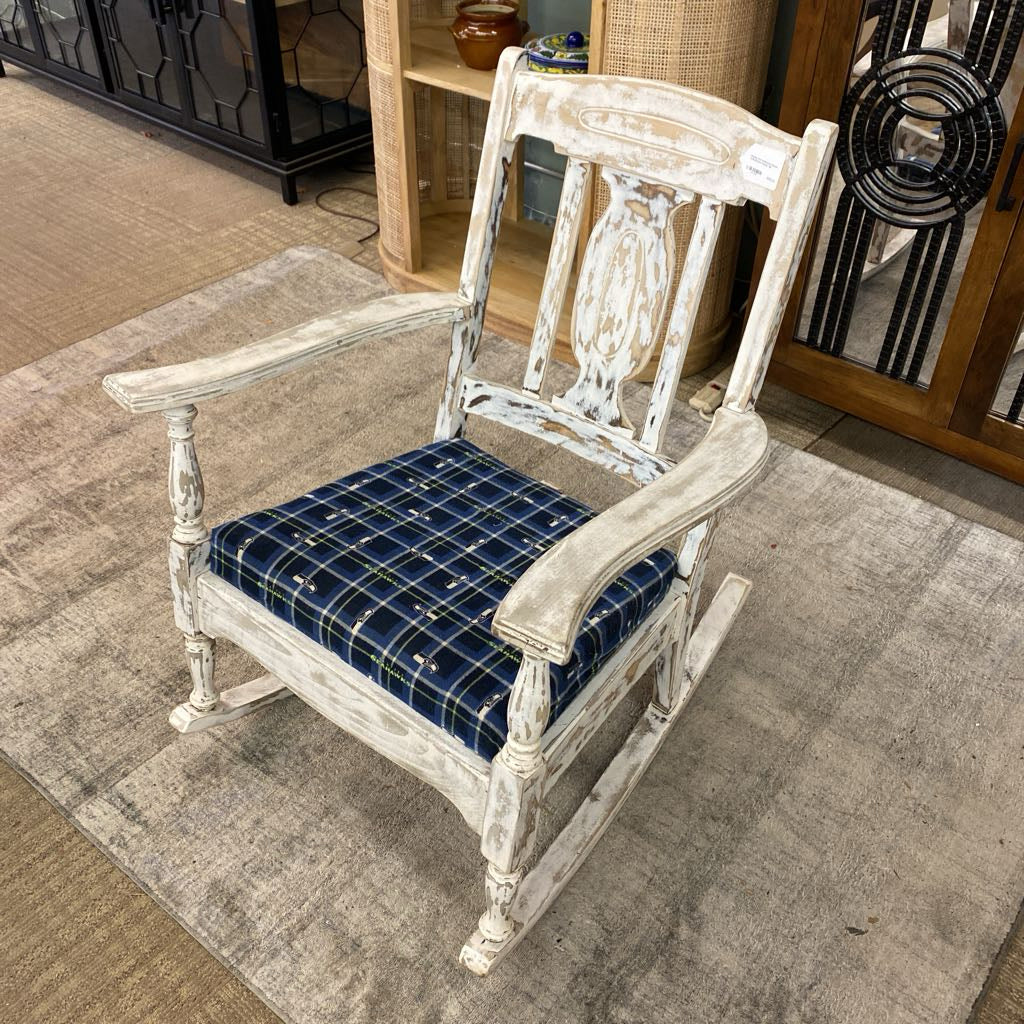 Shabby Chic Whitewash Rocker w/Seahawks Cushion