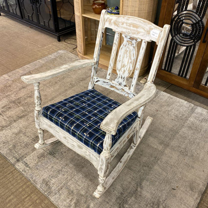 Shabby Chic Whitewash Rocker w/Seahawks Cushion
