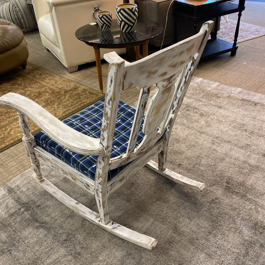 Shabby Chic Whitewash Rocker w/Seahawks Cushion