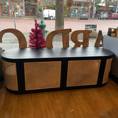 Black Oval Rattan Front Media Console