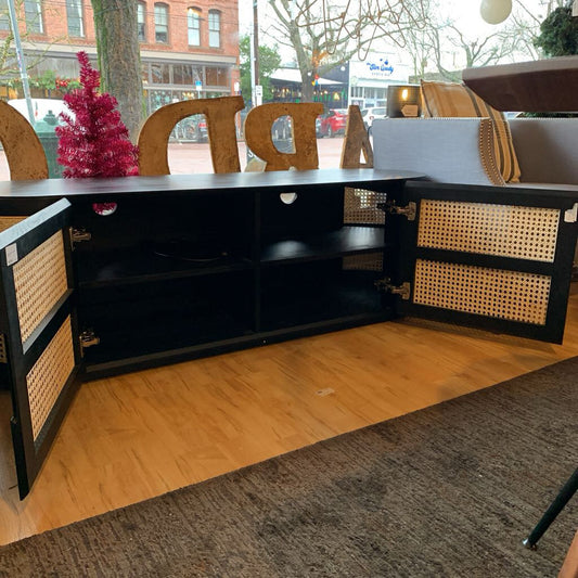 Black Oval Rattan Front Media Console