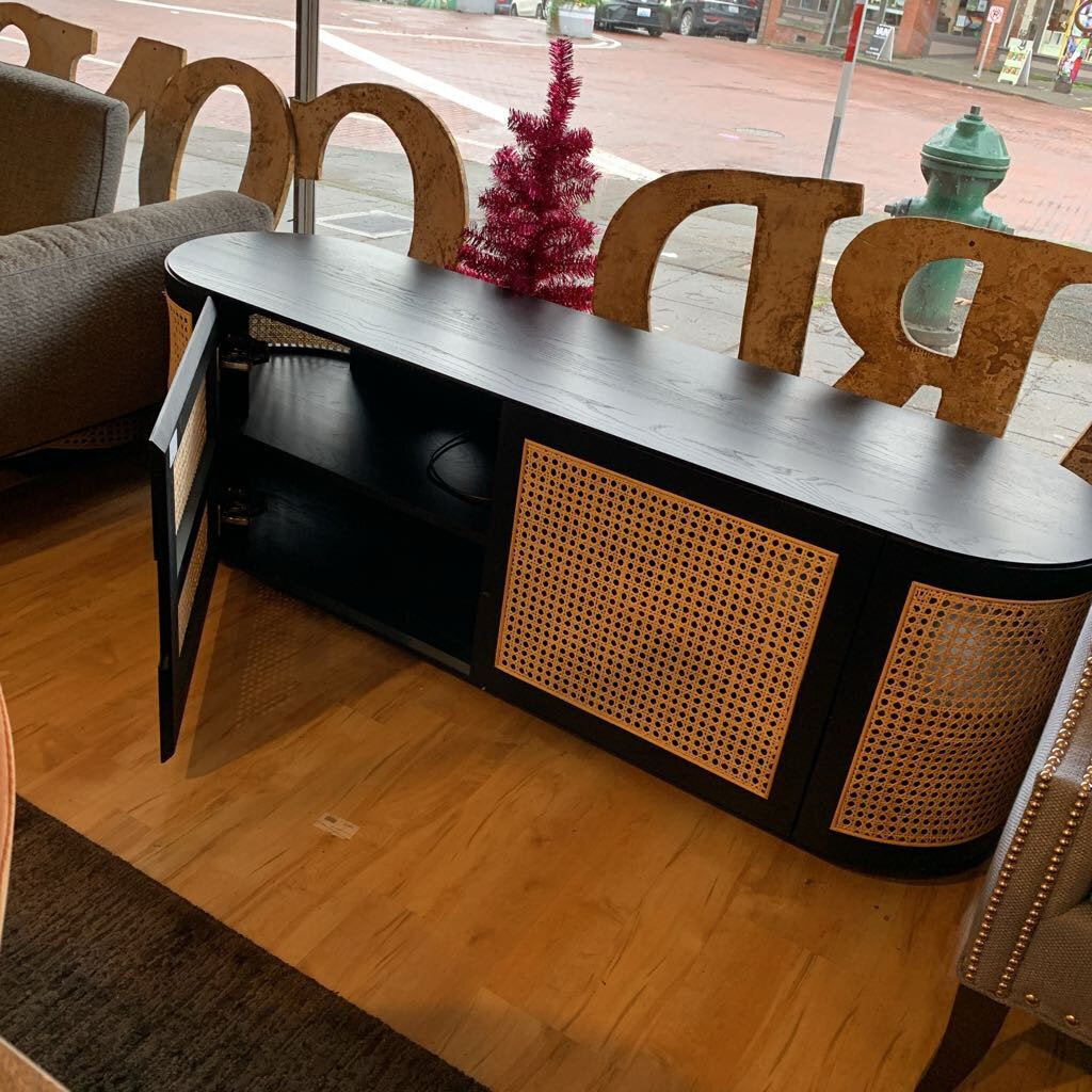 Black Oval Rattan Front Media Console