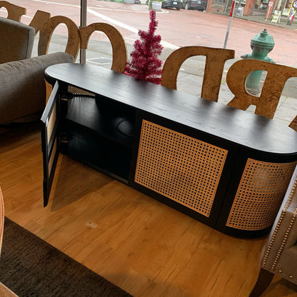 Black Oval Rattan Front Media Console