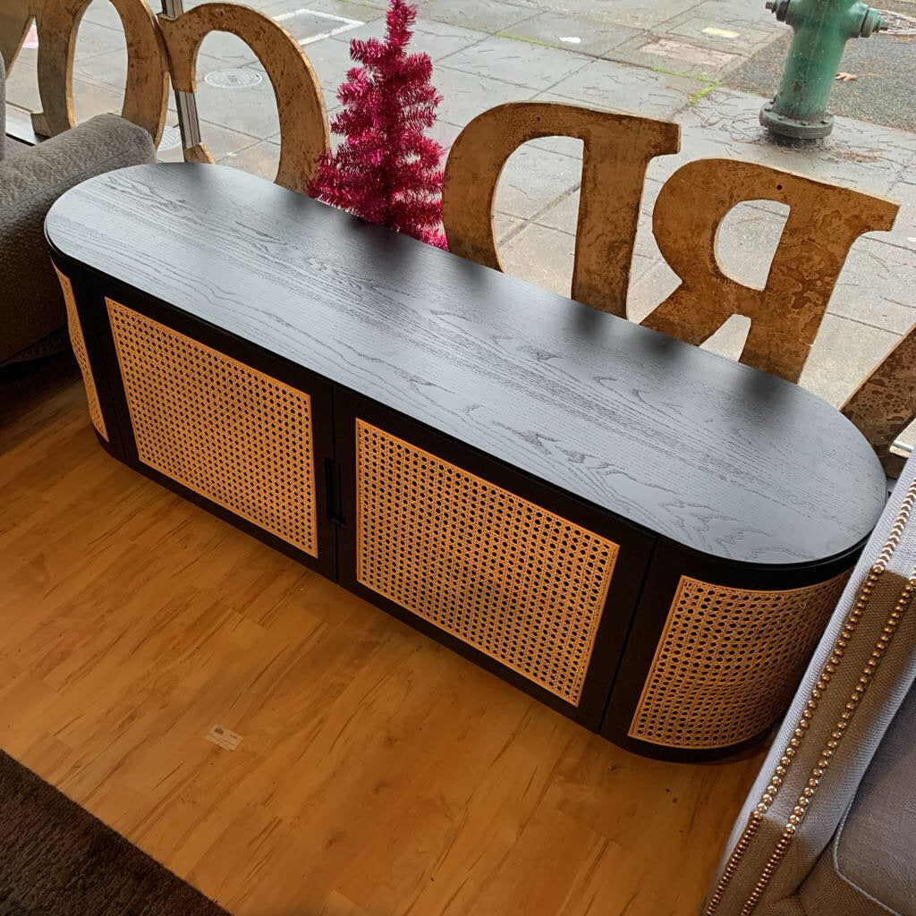 Black Oval Rattan Front Media Console