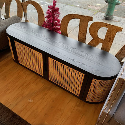 Black Oval Rattan Front Media Console