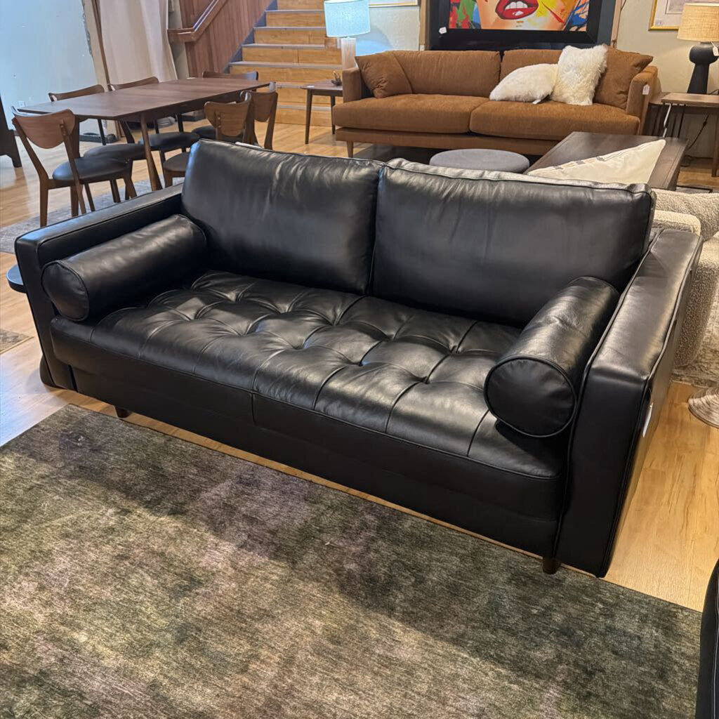 Sven Black Leather Loveseat