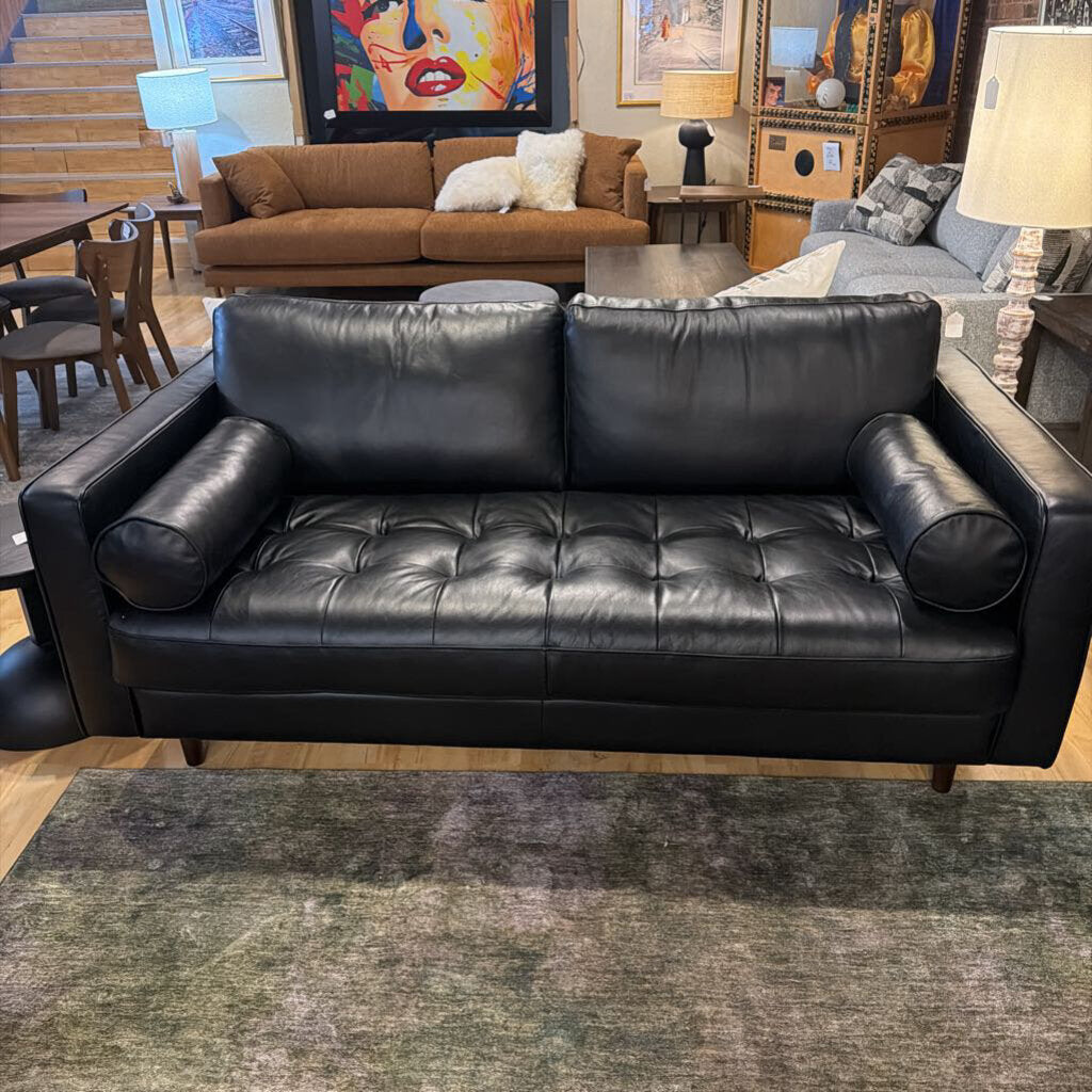 Sven Black Leather Loveseat