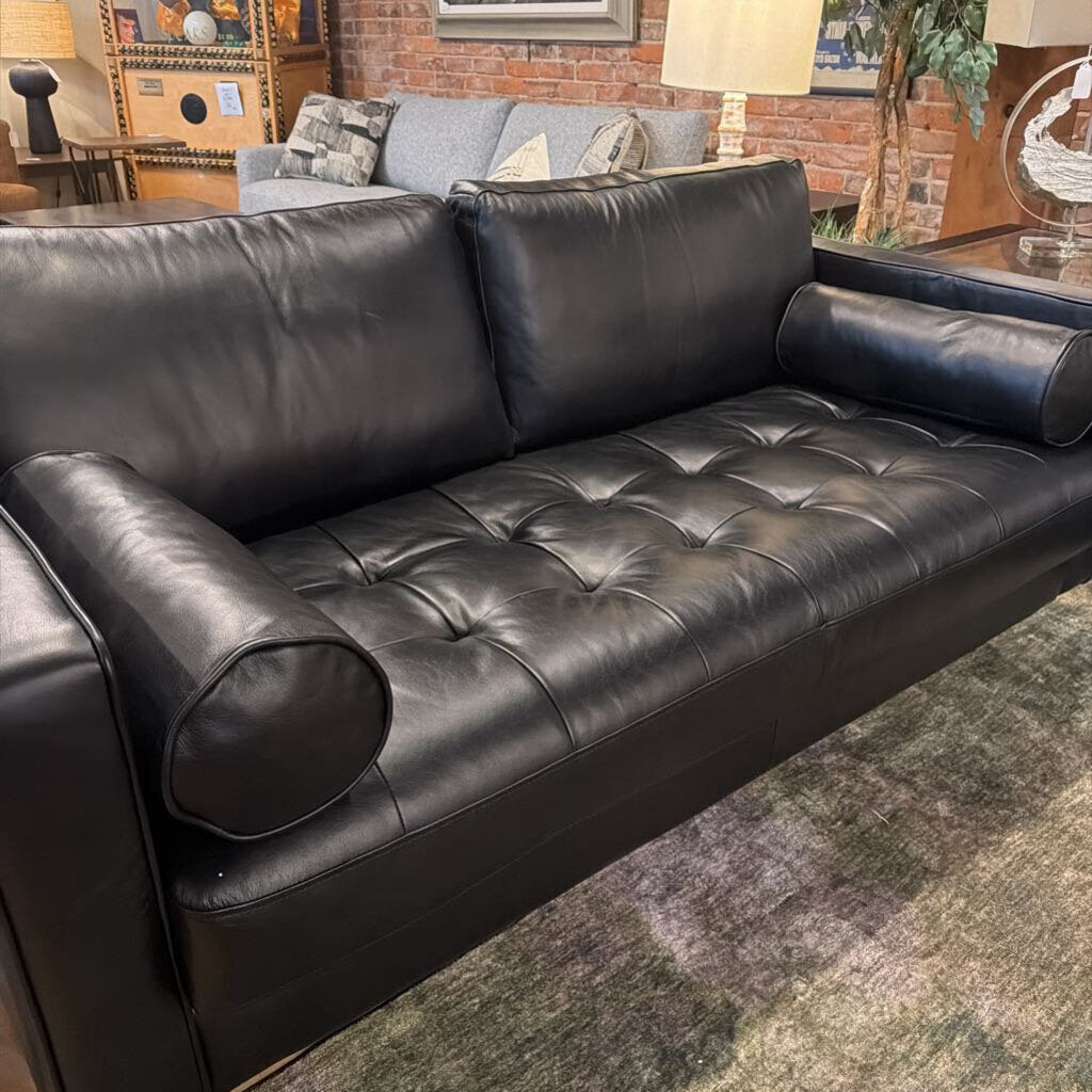 Sven Black Leather Loveseat