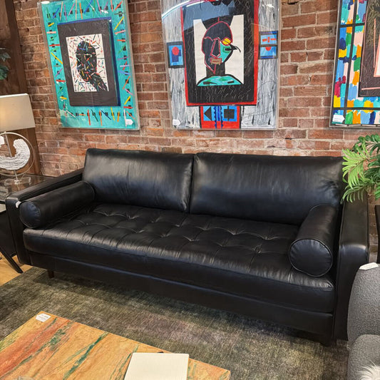 Sven Black Leather Tufted Sofa