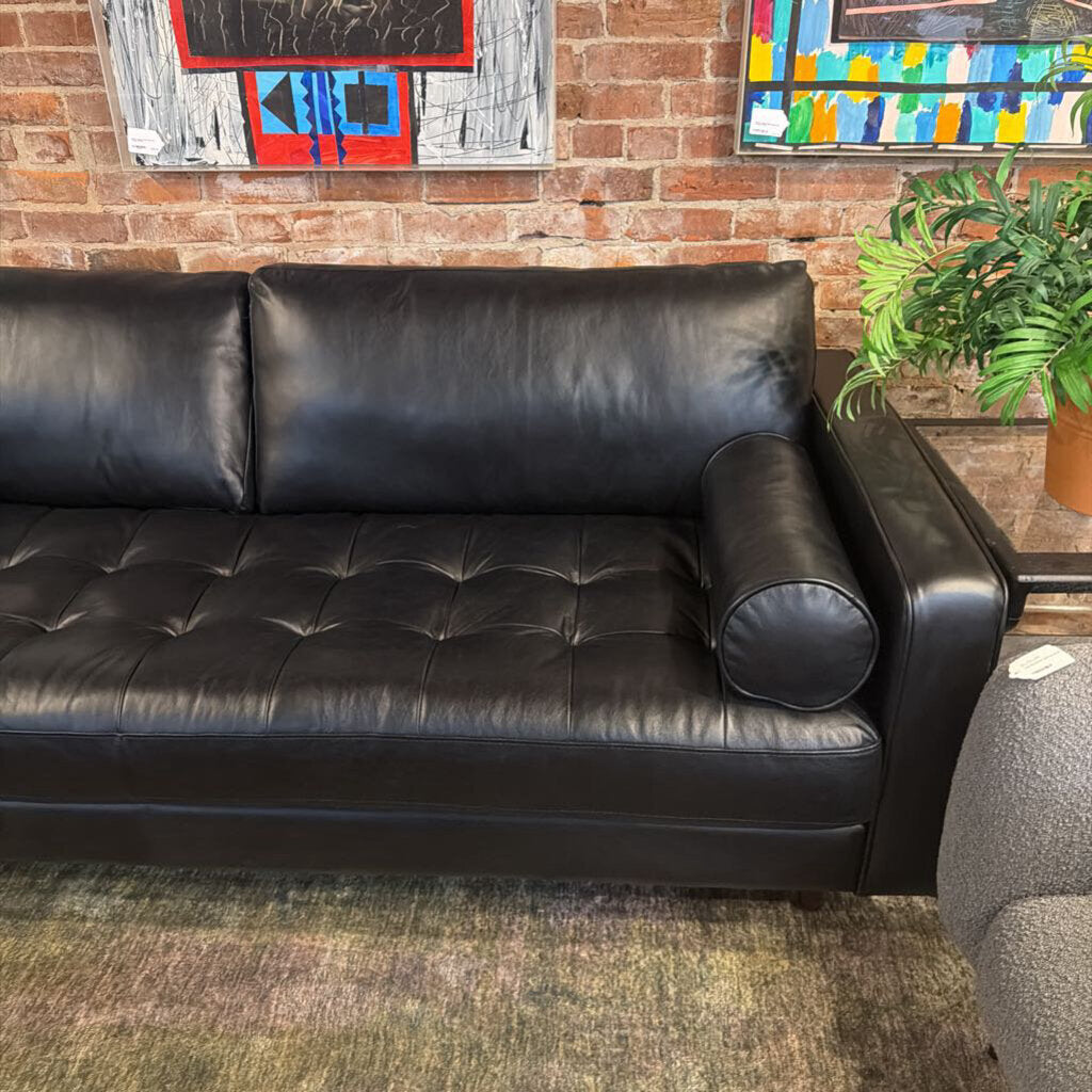 Sven Black Leather Tufted Sofa