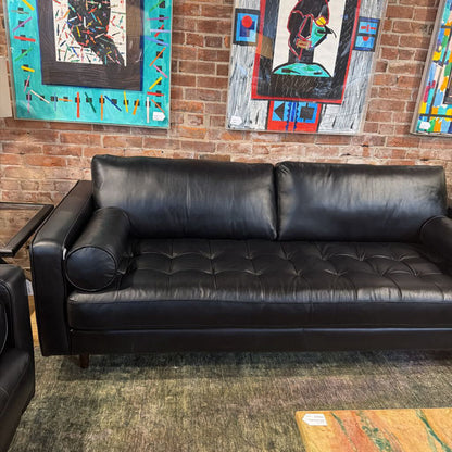 Sven Black Leather Tufted Sofa