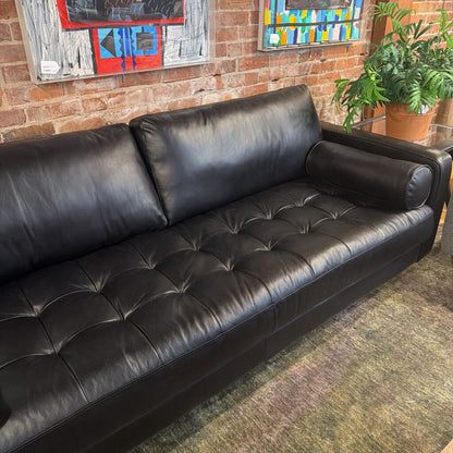 Sven Black Leather Tufted Sofa