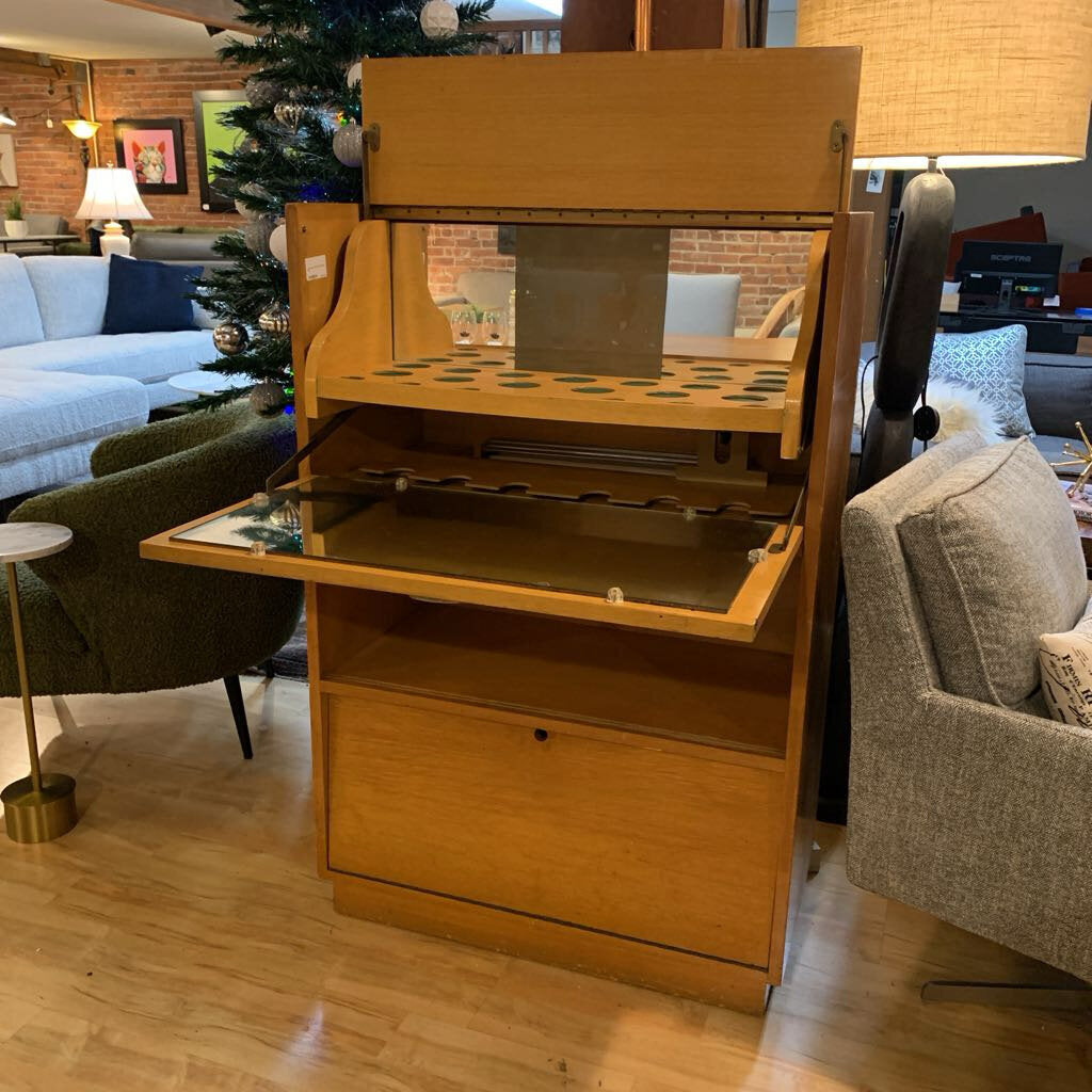 Light Wood Pull Out Bar Cabinet