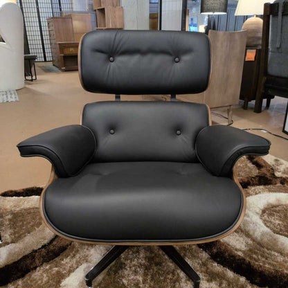 Black Leather Bentwood Lounge Chair & Ottoman