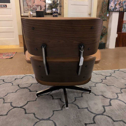 Eames Style Lounge Chair with Ottoman - Tan Leather