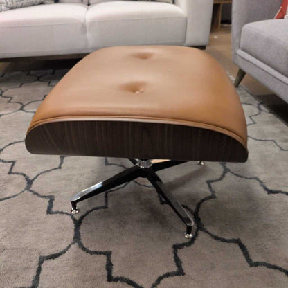 Eames Style Lounge Chair with Ottoman - Tan Leather