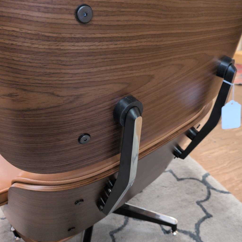 Eames Style Lounge Chair with Ottoman - Tan Leather