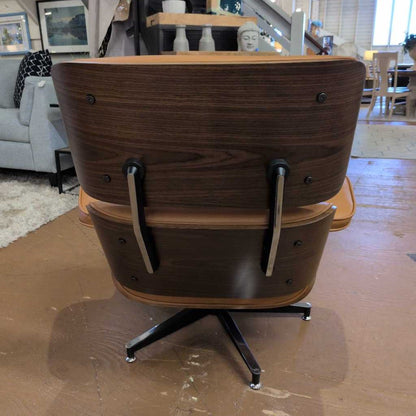 Orange Leather Bentwood Lounge Chair & Ottoman