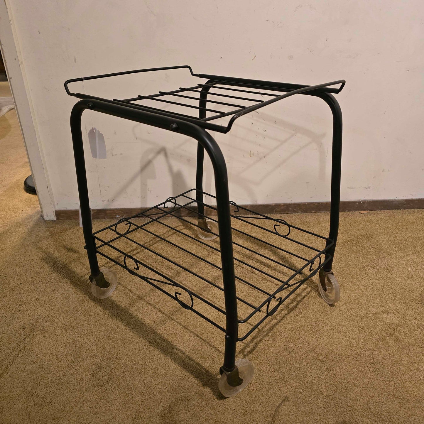 2 Tier Black Wire Rolling Cart