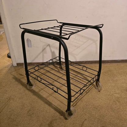 2 Tier Black Wire Rolling Cart