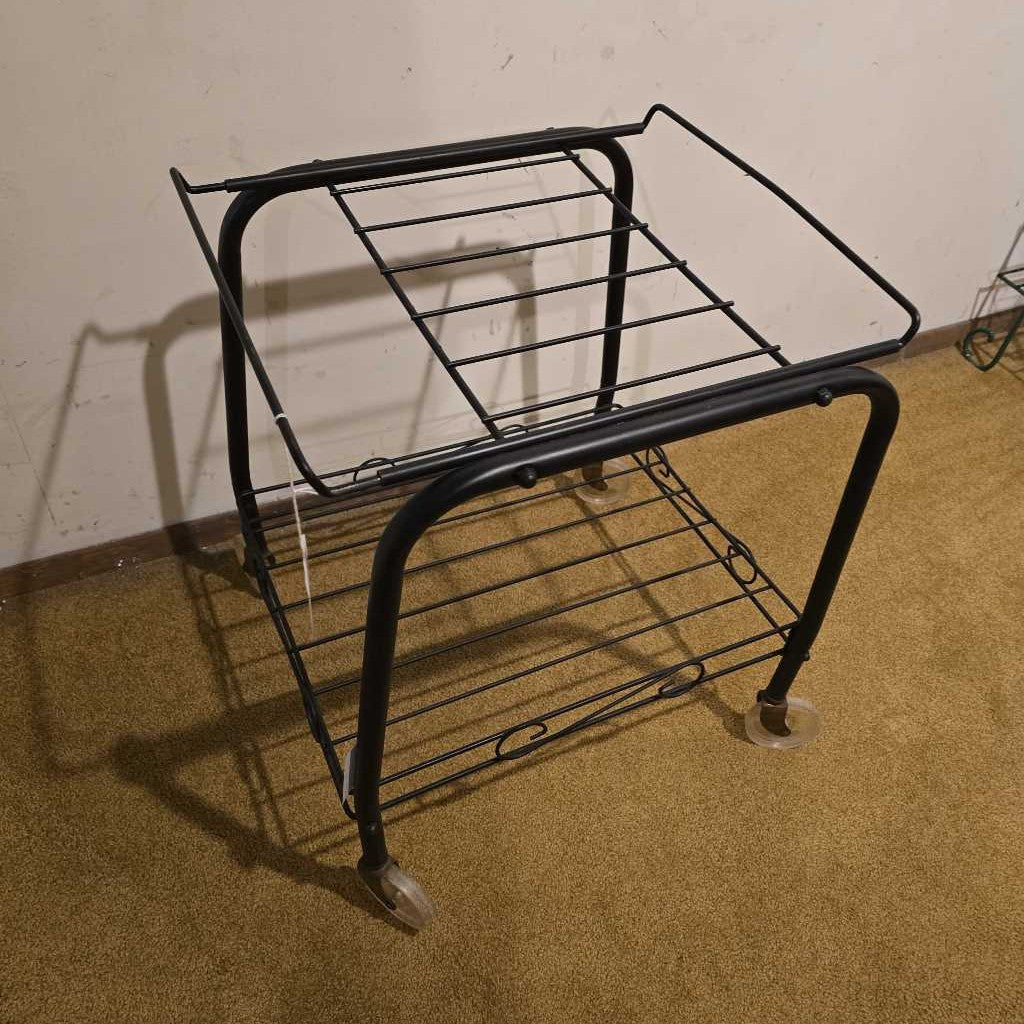 2 Tier Black Wire Rolling Cart