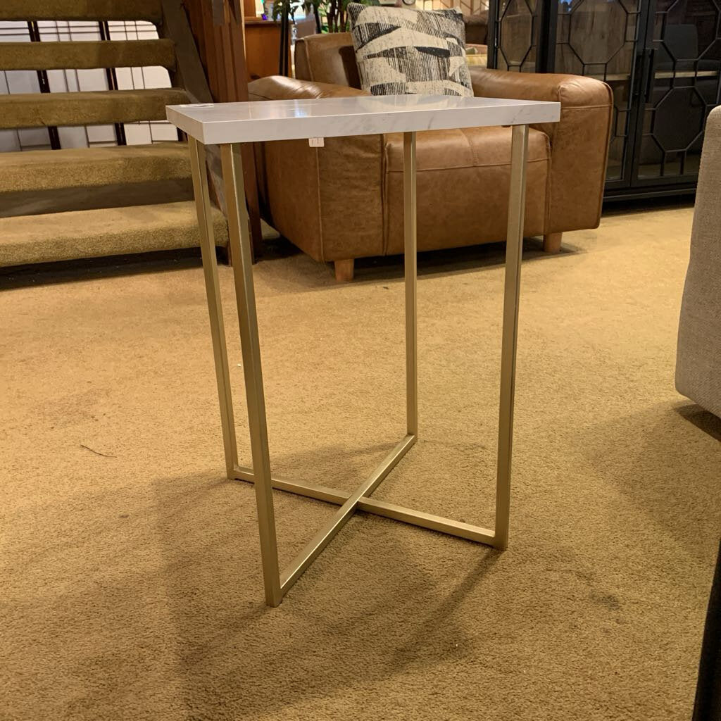 Faux Marble with Matte Gold Legs Stand